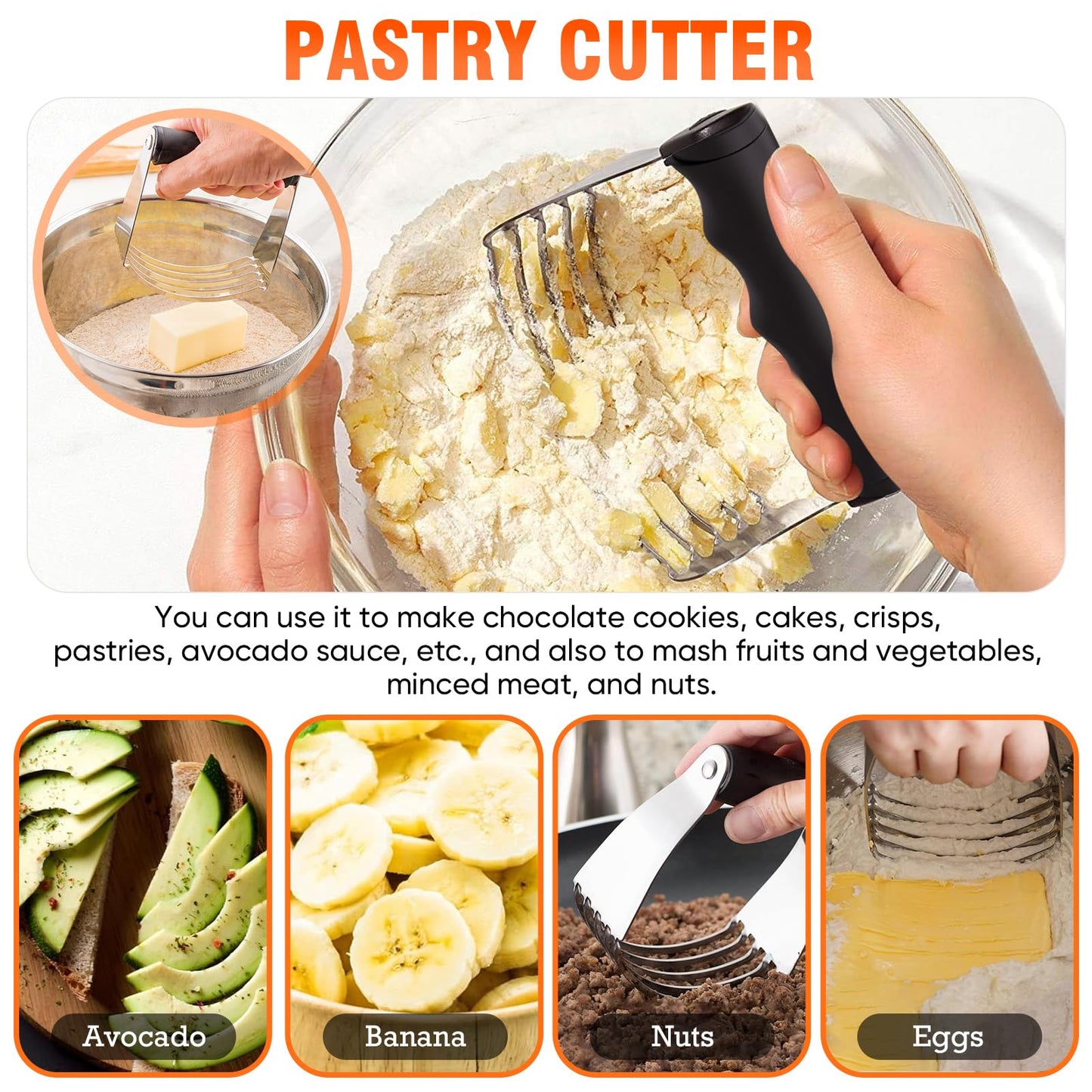 9PCS Stainless Steel Pastry Blender Set, 3 Cup Flour Sifter, Biscuit Cutter, Pastry Cutter, Dough Cutter, Silicone Baking Mats, for Cooking Cookies and Donuts, Cakes, Biscuits or Making Pancakes