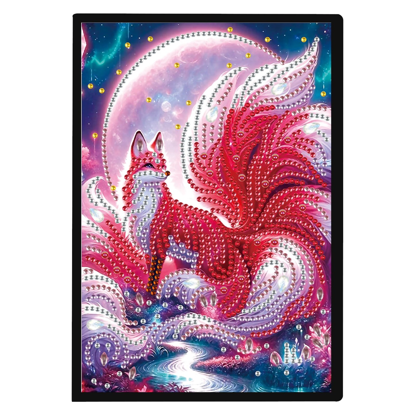 JZHYOAN Animal Diamond Painting Blank Notebook DIY Nine-Tailed Fox Special Pattern Diamond Art Dairy Travel Drawing Message Journal Gem Art Sketchbook Mosaic Cross-Stitch Notepad for Office Beginners
