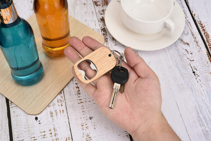 10 Pcs Wooden Keychain Blanks Wood Bottle Opener Bulk Laser Engraving Blanks Unfinished Wooden Key Ring Key Tag for Party Favors DIY Gift Craft Supplies