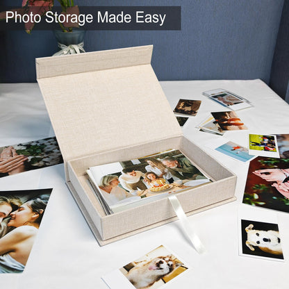 8x10" Archival Photo Storage Box with Lid – Stackable Memory Keepsake Organizer for Photos, Certificates, Jewelry & Scrapbooking Supplies, Photo Cases and Postcard Keeper Storage Container Box Beige