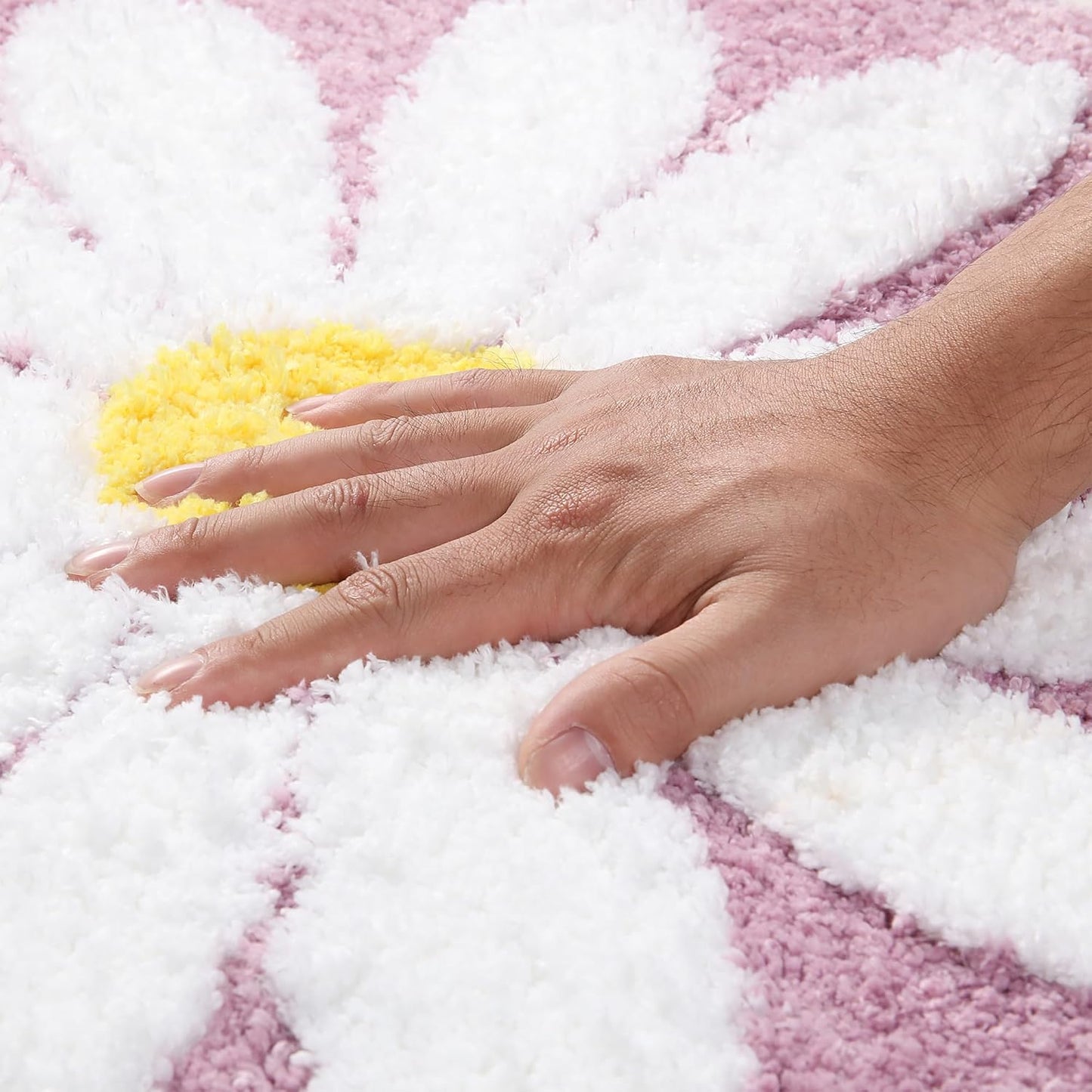 Cute Bath Mat, Pink Flower Rug, Water Absorption Non-Slip Mat, Soft Machine Wash Rug for Bedroom Kitchen Bathroom