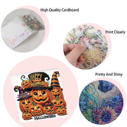 SHEGZHUC 6 Pack Diamond Painting Gift Card Diamond Art Kits for Adults Birthday Wedding Anniversary Greeting Get Well Congratulations Thank You Cards with Envelopes || Pumpkin Halloween Gothic