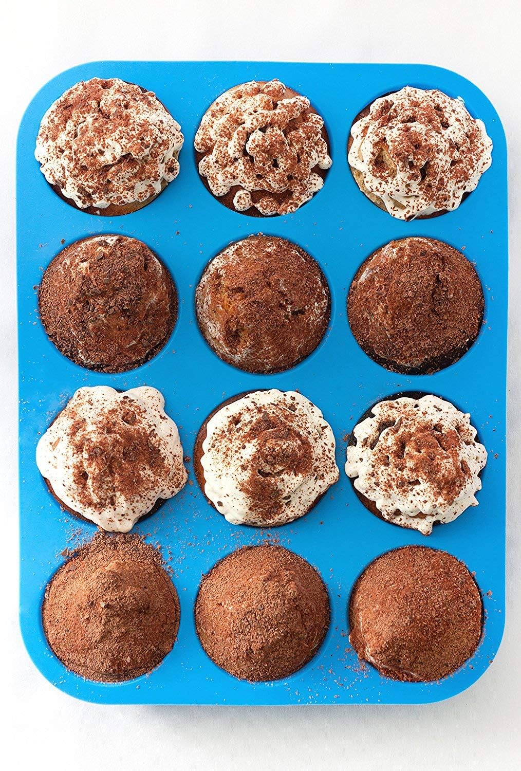 JEWOSTER 12 Cups Silicone Muffin Pan 2 Pack - Nonstick Silicone Molds for Making Muffin Cakes, Bread, Tart - BPA Free