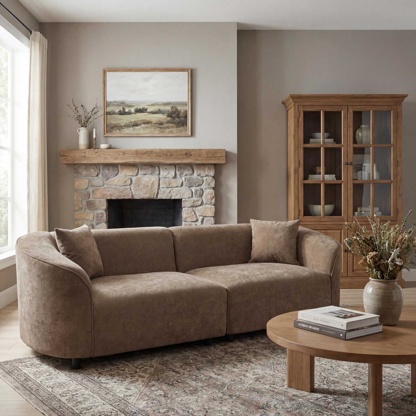 Merax 87" Curved Sofa Comfy Contemporary Upholstered Loveseat with Extra Deep Seats for Living Room Apartment Office, Brown