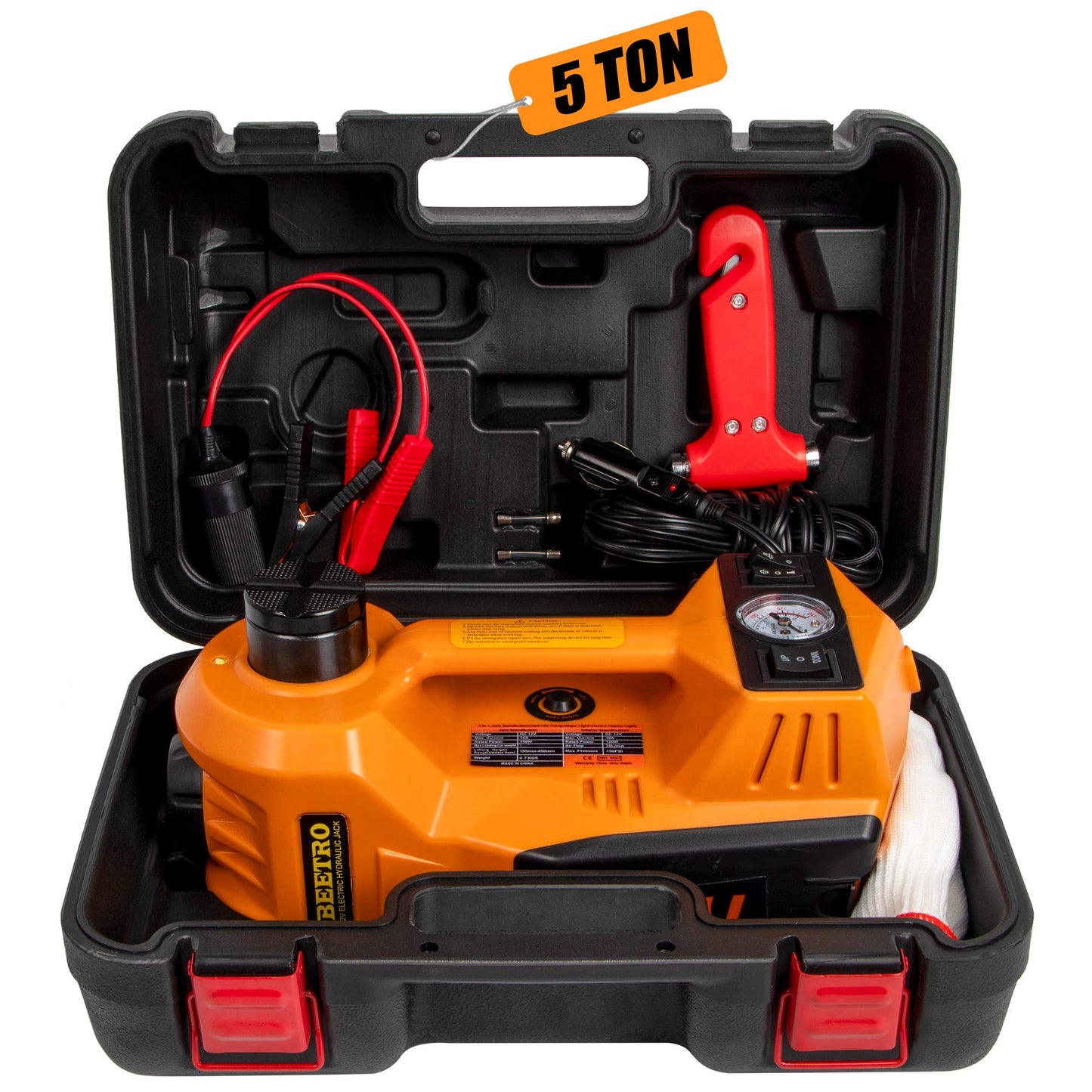 BEETRO 3 in 1 Electric Hydraulic Car Jack with Tire Inflator Pump, 5T(11000 lbs) Electric Car Floor Jack, DC 12V Electric Car Jack for an Emergency Tire Change,Lifting Range 6-17.7 inch