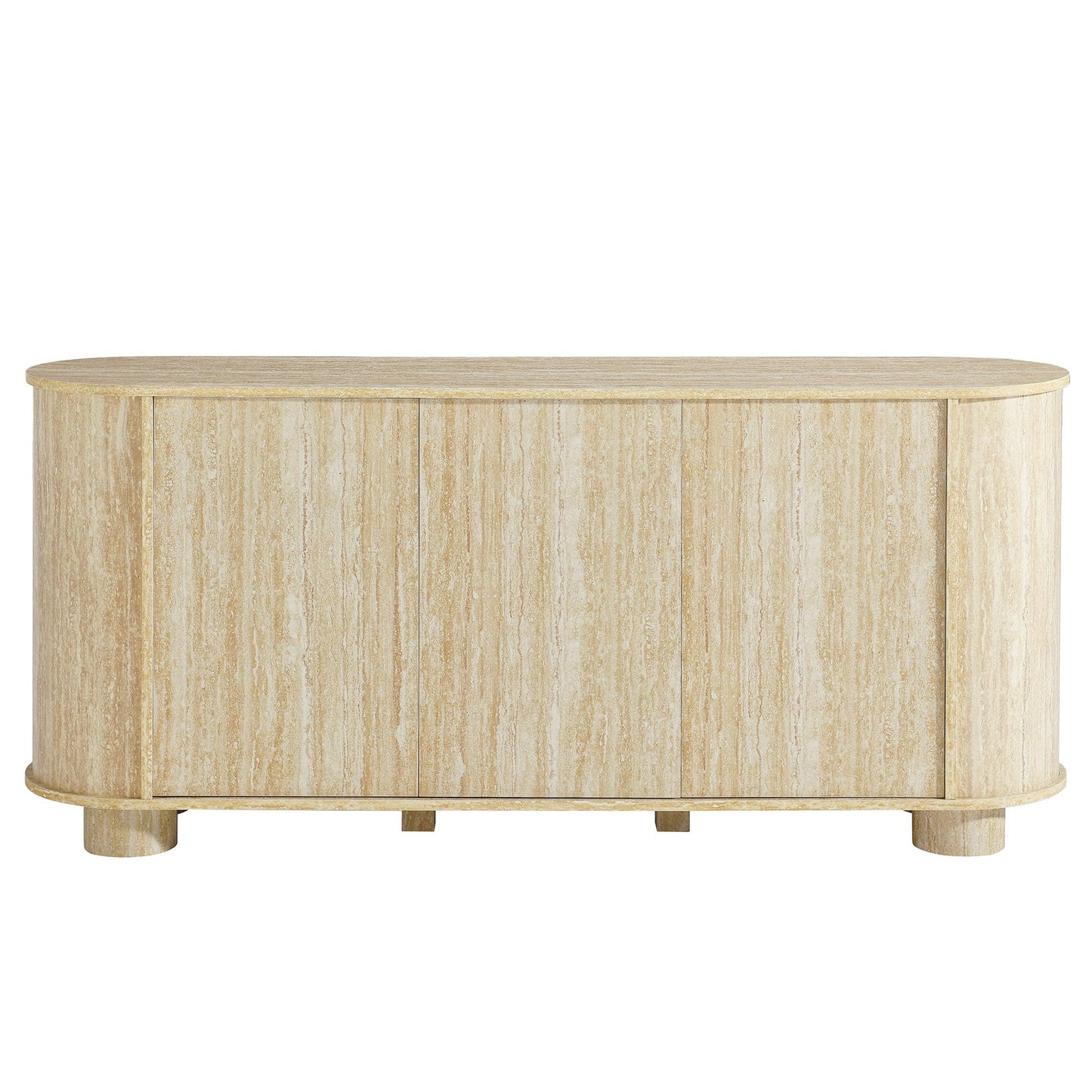 Modway Overture 63 Inch Oval Sideboard in Travertine - Buffet Cabinet with 3 Doors - Media Stand for Wall-Mounted TVs - Rounded Side Cabinet Console for Dining Room, Living Room, Hallway