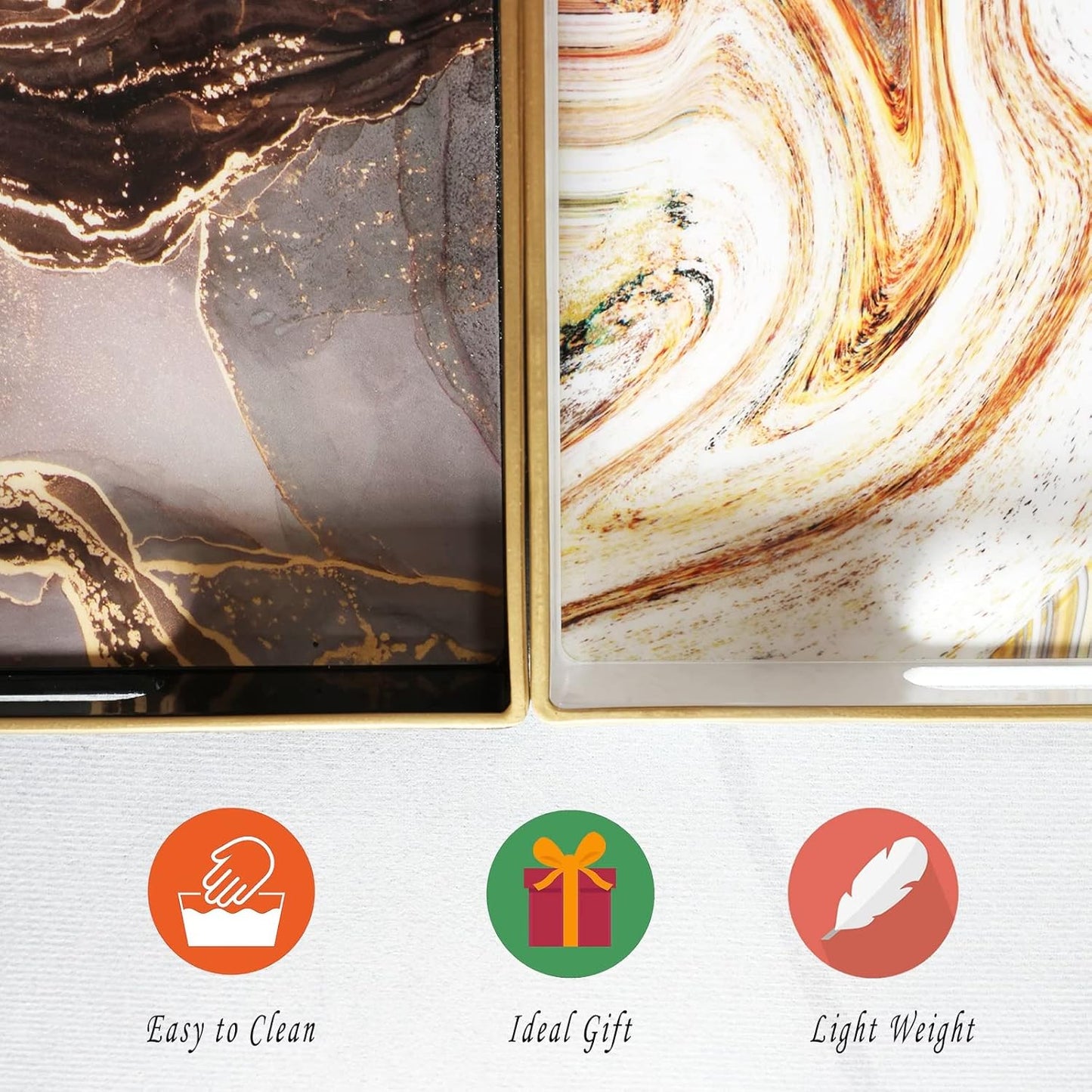 15.7"* 10.2"* 1.38" White Marbling Decorative Tray with Handles, Morden Plastic Rectangular Serving Tray for Coffee