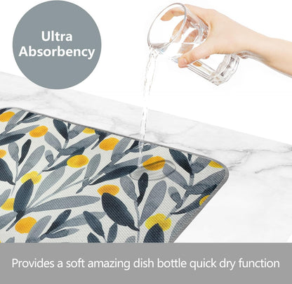 Microfiber Dish Drying Mat 16'' x 18'' - Super Absorbent Kitchen Counter Pad for Dishes, Coffee Maker Mat (Watercolor