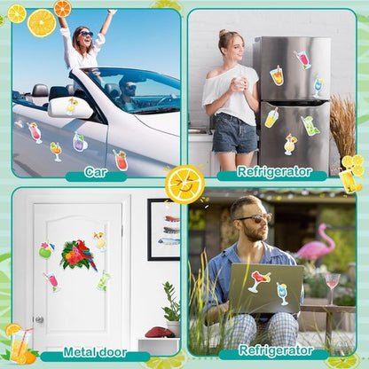 Hoteam 13 Pcs Door Decorations Personalized Funny Magnetic Cruise Decorations Magnet Summer Drink Package Cruise Magnets for Carnival Birthday Essential Ship(Parrot Tropical Drink)