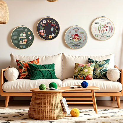 Craftwiz 4-Piece Starter Embroidery Kit for Beginners with Simple Patterns, Learn to Embroider 31 Stitches with Hand Embroidery Kit