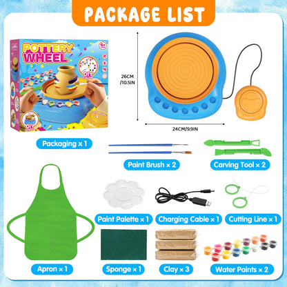 Pottery Wheel for Kids Complete DIY Pottery Painting Kit, Arts and Crafts for Kids Ages 8-12 with 3 Air-Dry Clay Packs and Tools, Art Supplies Toys Birthday Easter Gift for Boys Girls 6+ Years Old