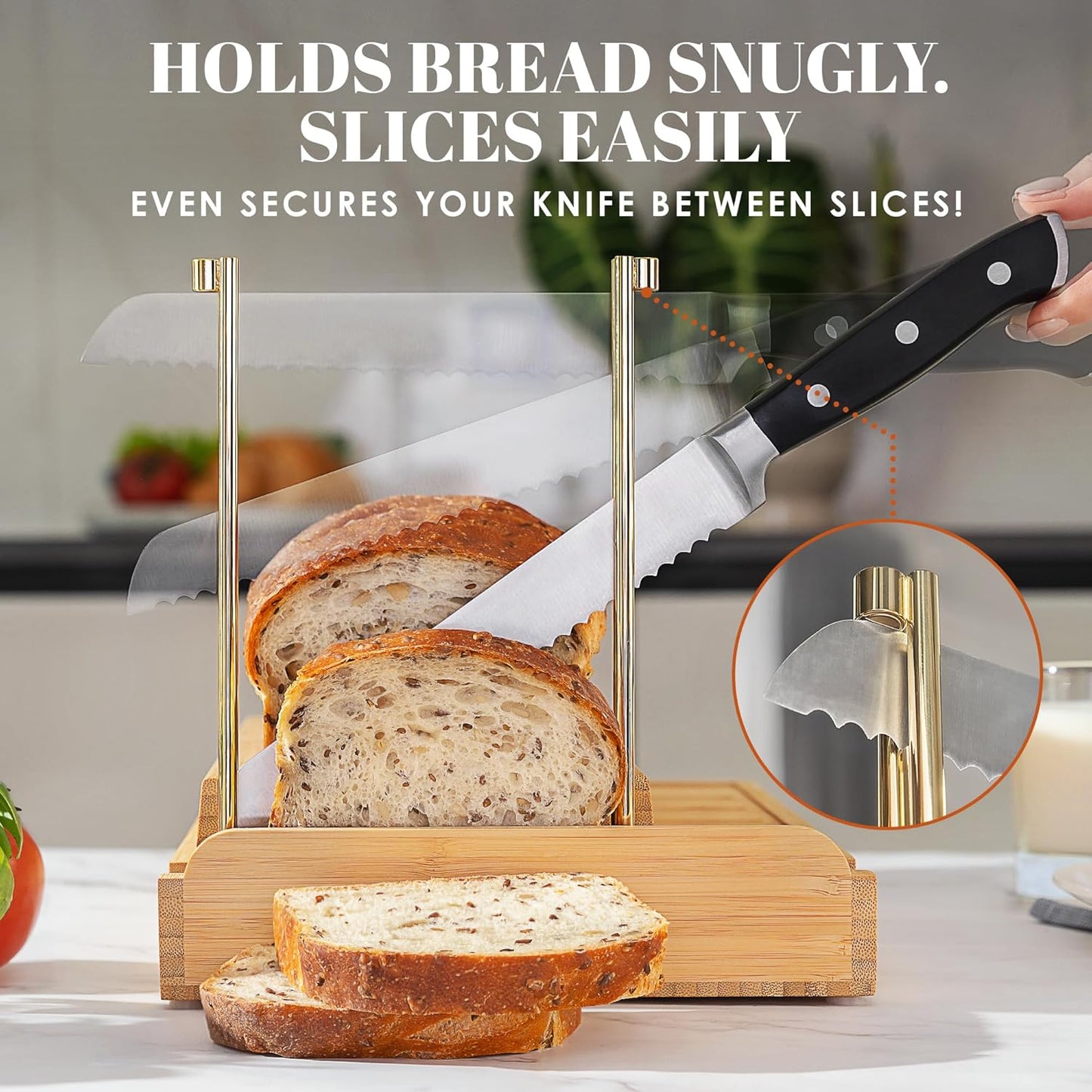 2.0 6.5" 4 DITTO Bamboo Bread Slicer for Homemade Bread - Wide Adjustable Bread Slicer Guide Cuts Even Slices