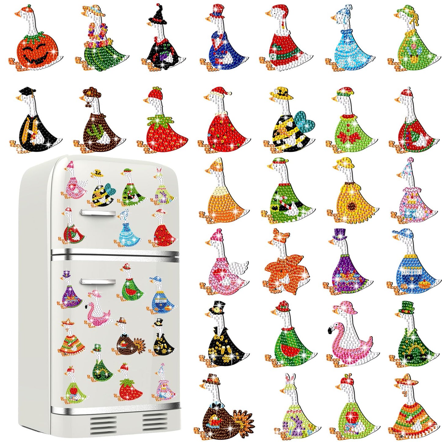 Liliaafar 30 Pcs Diamond Painting Magnets Set Diamond Art Magnets for Fridge Refrigerator Magnetic Stickers for DIY Crafts 5d Rhinestones Gem Art Painting Kits for Adults Beginners(Goose)