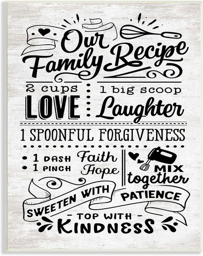 Stupell Industries Our Family Recipe Motivational Kitchen Phrases Life Ingredients Wall Plaque, 10 x 15, Off-White
