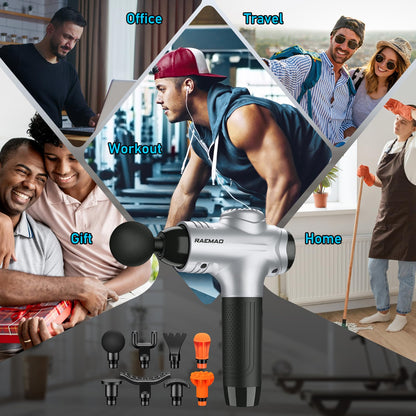 RAEMAO Massage Gun, Handheld Electric Deep Tissue Muscle Massager for Athletes for Pain Relief Attaching 8 Replacement Heads, Percussion Massager with 10 Speeds, Father's Day Gifts, Carbon