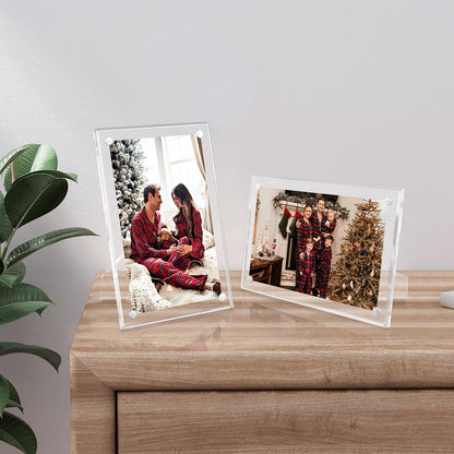 3 Pack 4x6 Acrylic Picture Frames with Stand, Floating Effect, Frameless Frame with Strong Magnets, for Wedding Sign Reception, Decoration, Photos and Art Display