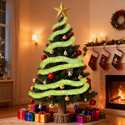 JXITON 33FT Christmas Tinsel Garland Lime Green Metallic Hanging Twisted Garland for Christmas Tree Fireplace Mantle Xmas Party Home Decoration