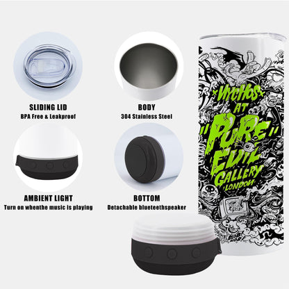 ZREGGUR 20oz 1pack sublimation Music Speaker Tumbler Blank Bulk Black with Glow Green,Straight music mug with straw, lid, straw brush,Reusable Travel Coffee Mug For Men and Women