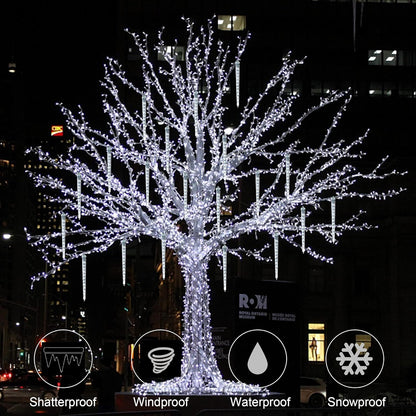 WATERGLIDE Meteor Shower Lights - 12" Outdoor Icicle Christmas Lights | 8 Icicles with 192 SMD LEDs, Connectable Raindrop Design for Holiday Decor