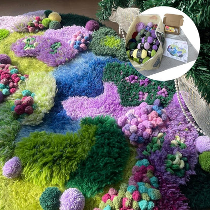 Latch Hook Rug Kit DIY Crochet Carpet for Adults Kids Beginners, Moss Garden Pre-Printed Canvas Yarn Rug Hooking Kits, Creative Craft Home Decor Ideal for Learning Rug Making