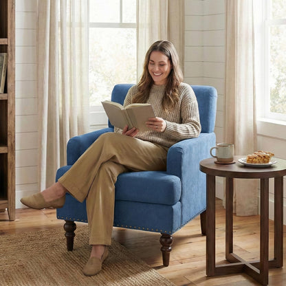 MALOL Upholstered Accent Chair Set of 2, Comfy Reading Chair for Living Room, Mid Century Modern Armchair with Thick Cushion & Solid Rubberwood Legs, for Bedroom/Small Spaces, Blue