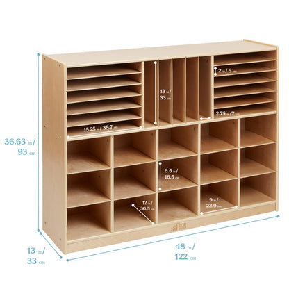 ECR4Kids Multi-Section Mobile Cabinet with Scoop Front Storage Bins, Classroom Furniture, Assorted, 16-Piece
