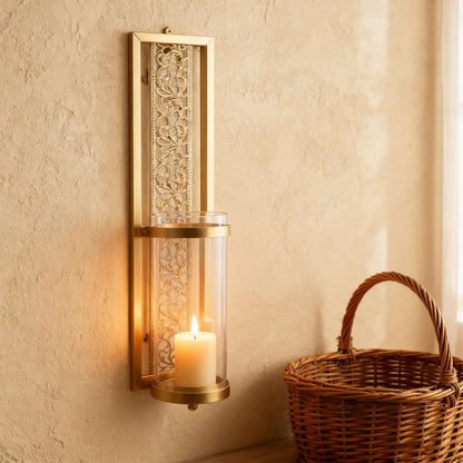 YUEHISY 2pcs Wall Candle Sconces, Wall Mounted Holders with Transparent Glass, Easy Installation, for Living Room Bedroom Bathroom Decor (Gold)
