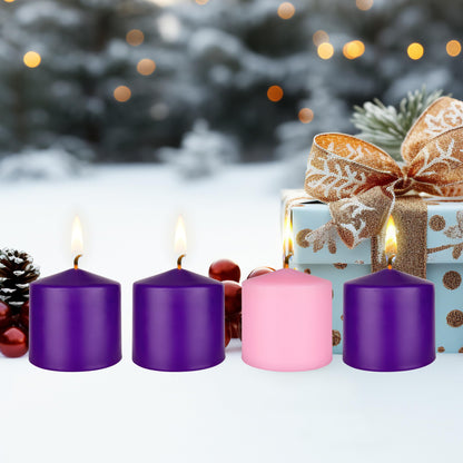 Mega Candles 4 pcs Unscented Christmas Advent Candles Set, Hand Poured Premium Wax Dome Top Round Pillar Candle 3 Inch x 3 Inch, Holidays, Festivities, Devotional, Church, Wreath, Party, Gifts