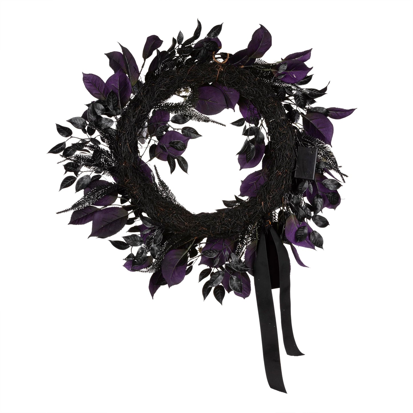 National Tree Company, 26inch Artificial Floral Mini Skull Wreath, 30 Purple LED Lights,