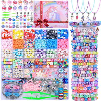 AIPRIDY 3200 Pieces Girls Toys Bracelet Making Kit, Unicorn/Mermaid Clay Beads Jewelry Activity Kit, DIY Crafts Birthday Christmas Gifts for Girls Ages 5 6 7 8 9 10 11 12 Years Old (Light Pink)