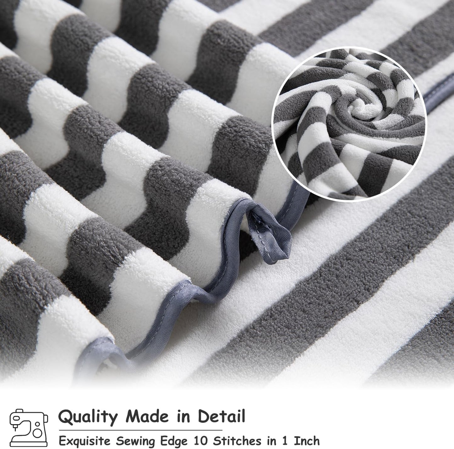 18 Set Loop-6 Towels,6 Towels,6 Set Pcs Gray Stripe Bath Towel with Hanging Bath Hand Washcloths Soft Family Towels