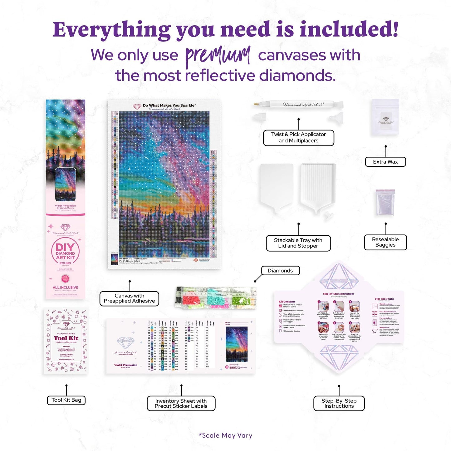 DIAMOND ART CLUB Violet Persuasion Diamond Painting Kit, Fun DIY Crafts for Adults, Round Diamond Art Canvas, 13" x 21" (32.8 cm x 52.7 cm)
