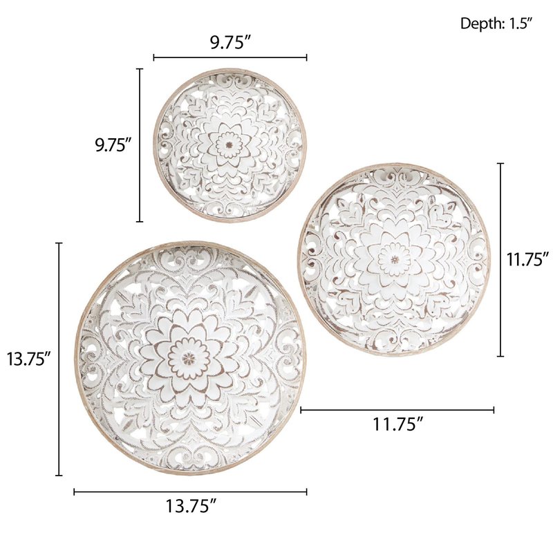 Madison Park Wall Art Living Room Décor - Medallion Trio Real Fir Wood Round Design, Home Accent Modern Kitchen Dining Decoration, Ready to Hang Panel for Bedroom, Multi-Sizes, Natural/White 3 Piece