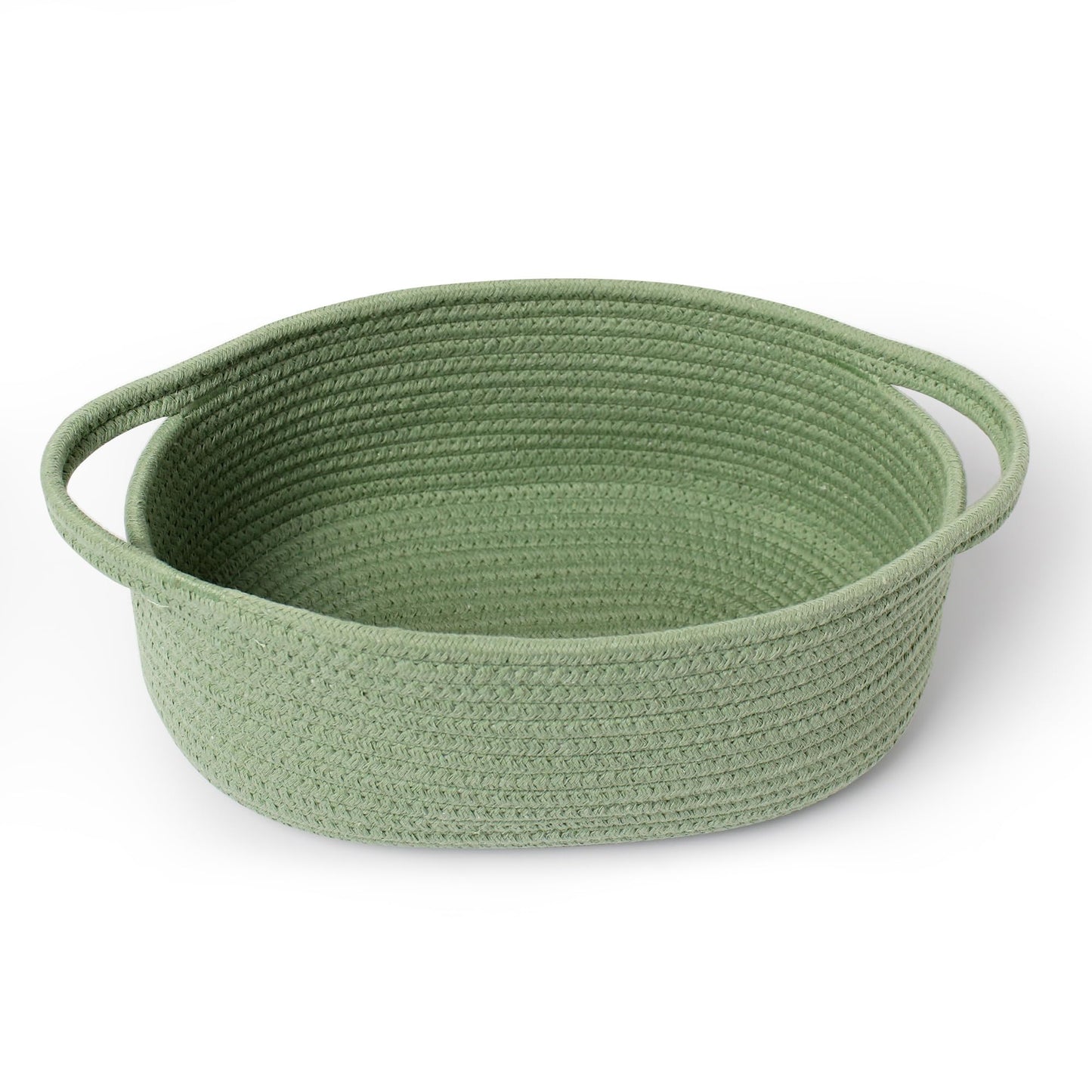 MEGASKET Green Woven Basket, 13" x 9" x 5" Baskets for Gifts Empty, Cute Cotton Rope Cat Dog Toy Bin Box, Small Woven Bin for Organizing, Green Room Decor, Nursery Baby Cloth Diaper Storage Organizer