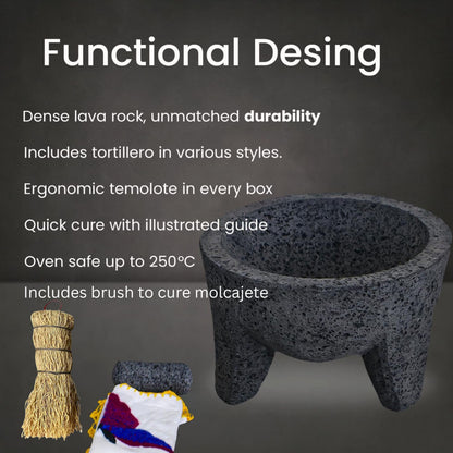 The Original Molcajete Mexicano Volcanic Rock Handmade of Authentic Lava Rock in Mexico - Molcajete de Piedra volcanica - Molcajete Mortar Pestle Bowl - Volcanic Rock Guacamole Maker