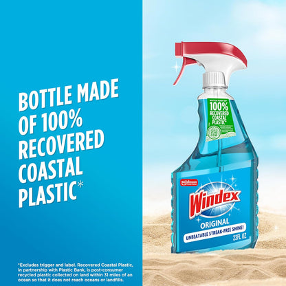 Windex Glass Cleaner Spray - Eco-Friendly 100% Recycled Plastic - Original Blue Scent | 23 Fl Oz (Pack of 6)