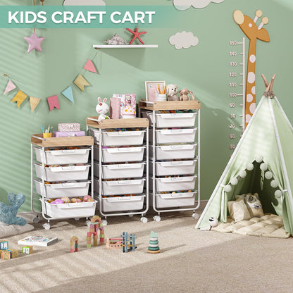 SYKIARIOL Rolling Storage Utility Cart with 4 Drawers,Kids Craft Art Cart,Makeup Organizer and Storage with Wooden Tabletop,White