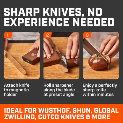 The Original Tumbler Rolling Knife Sharpener™ - Knife Sharpening Made Easy - Knife Sharpener Tool for Kitchen, Outdoor & Utility Knives - 15 & 20° Angles - Ultimate Gift for Father's Day