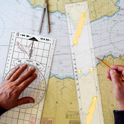 Ironwarrior 3 Pcs Basic Navigation Set,Including 15inch Parallel Ruler with Brass Arms, Nautical Protractor, and 6 Inch Marine Fixed Points Divider, Marine Accessories with Clear Scales for Boat