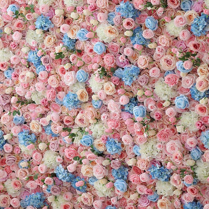 JIIPOREGJ Handmade Romantic Light Pink Blue Flowers Wall Large Artificial Flower Wall Backdrop Panels,Rose Wedding Backdrop 3D Floral Wall Fabric Flower Wall for Party B,One Color,1m*1m/3.28 * 3.28FT