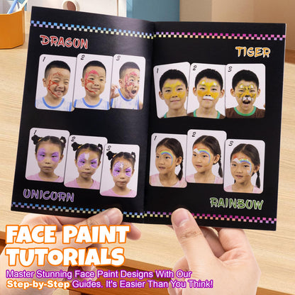 Trandpter 54 Color Face Painting Kit for Kids, Non-Toxic Face Paint Makeup Kit| with Stencil, Guide Book, Easy to Use and Washable Facepaint Makeup Kit for Halloween, Cosplay, School Event