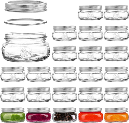 24 Pack 7.6 OZ Tebery Home Glass Mason Jars with Silver Metal Lids and Bands, Wide Mouth Glass Canning Jars