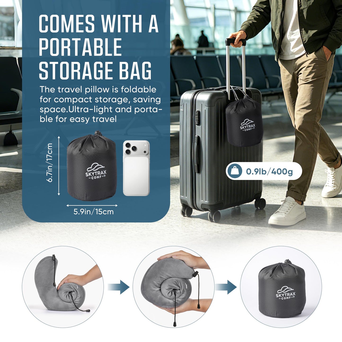 SkytraxComf® Travel Neck Pillow with Hood for Privacy on Long Flights