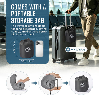 SkytraxComf® Travel Neck Pillow with Hood for Privacy on Long Flights