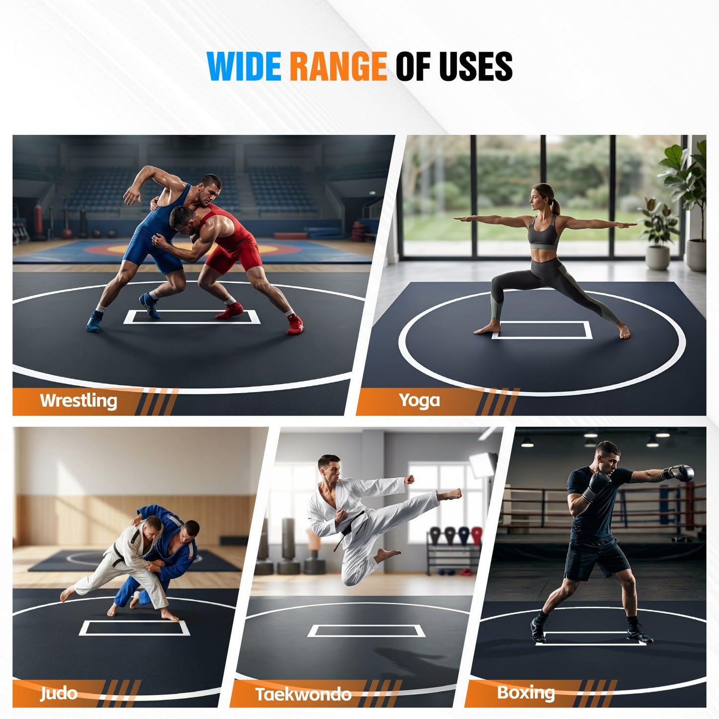 HESMAX 10' x 10' / 10' x 6.5' Wrestling Mat for Home, Foldable BJJ Jiu Jitsu Mat with 3cm Foam, Antislip Waterproof Training Mat for MMA, Grappling, Judo, Boxing, Martial Arts 1p7