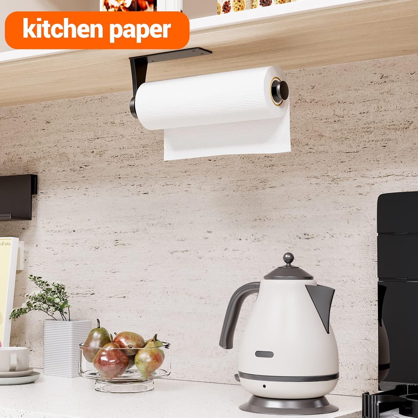 Paper Towel Holder Under Cabinet, Single Hand Operable Wall Mount with Damping Effect, Self-Adhesive or Drilled