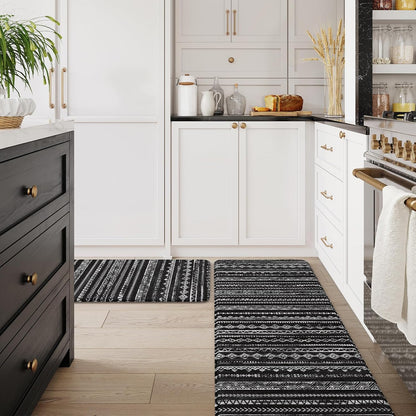 Kitchen Mats Cushioned Anti Fatigue, Non Slip 2 Piece Memory Foam Kitchen Mat Set for Sink, Laundry, Office, Black
