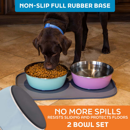 Master Pet Supply Stainless Steel Dog Bowls Set of 2 (64 Oz Each) with Non-Slip Rubber Base - Glacier Blue - Basic Dog Food Bowl Water & Food Bowls for Small Medium Large Dogs & Cats, Metal Dish