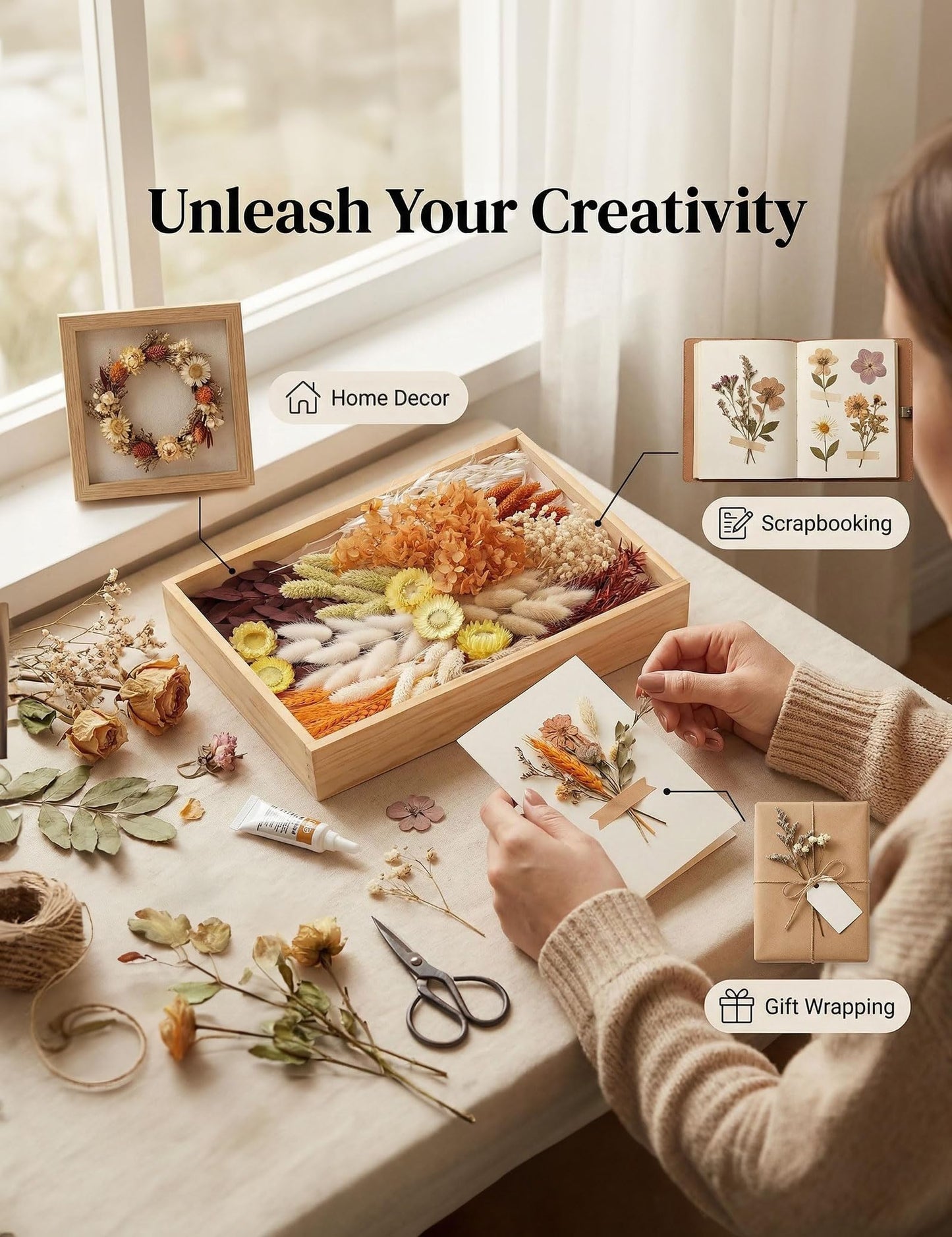 apmunik DIY Dried Flower Set, Bulk Dried Flowers Bouquet, Dried Flower Vase Arrangement, Autumn Decoration,Dried Flowers with Stems. (Fall)