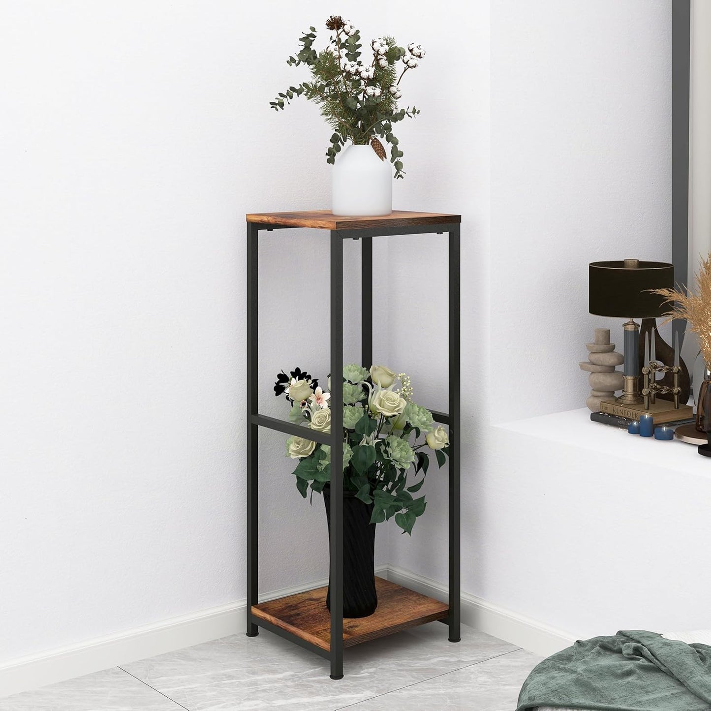 NOAMOO 32 inch Tall Metal Wood Plant Stand, Tier Potted Plant Shelf for Indoor, Flower Pot Holder for Corner Living
